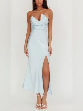 Selfie Leslie Blaise Strapless Asymmetric Neckline Maxi Dress Light Blue